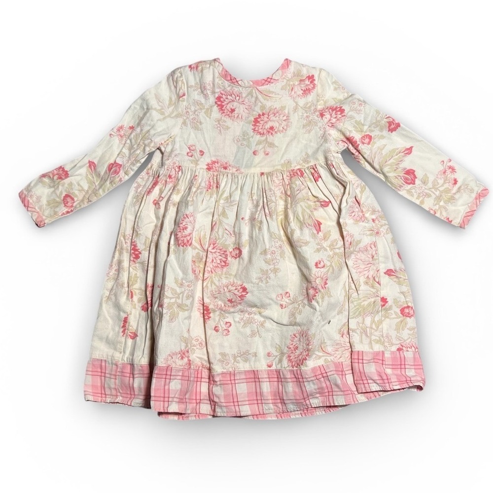 Baby B. Lulu Girls Size 4‎ Floral Print Long Sleeve Dress Pink Plaid Trim Spring